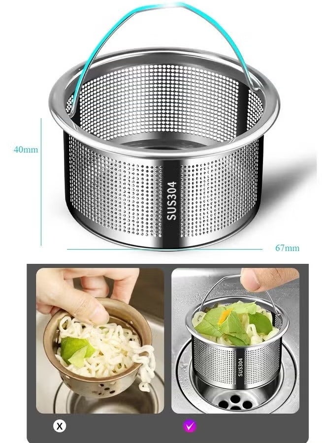 2Pcs Kitchen Sink Strainer Drainer Stainless Steel Sink Filter Basket with Handle Sink stopper for Kitchen Bathroom drains (Silver) - Image 2