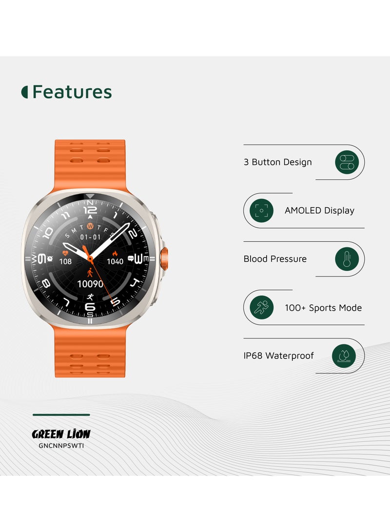GREEN LION Smart Watch Connect Pro with AMOLED Display 1.43” and High-Fidelity BT Calling / Always-on Display / Call/social notifications / Music Control / Raise Wrist Wake screen / Sleep monitoring / Sedentary Reminder - Orange/Titanium Dial - Image 2