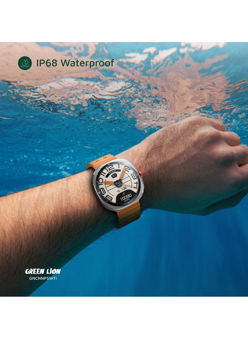 GREEN LION Smart Watch Connect Pro with AMOLED Display 1.43” and High-Fidelity BT Calling / Always-on Display / Call/social notifications / Music Control / Raise Wrist Wake screen / Sleep monitoring / Sedentary Reminder - Orange/Titanium Dial - Image 3