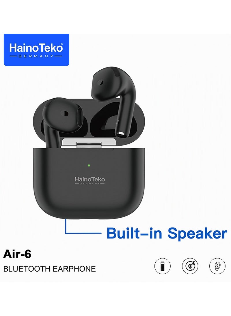 Haino Teko Haino Teko Air-6 Bluetooth Earphones With Built-in Speaker Multi Functional Touch Control and Microphone Compatible With Android Mobile and Tablets Black  - Image 1