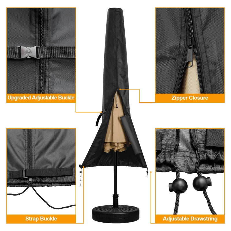 Kipiea Patio Umbrella Cover for 9'-13' Cantilever Umbrella, Upgraded 600D Heavy Duty Outdoor Umbrella Covers with Support Pole and Zipper - Image 4