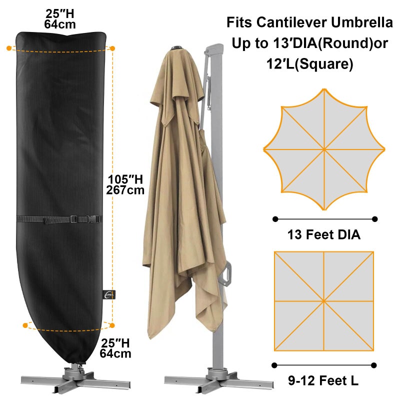 Kipiea Patio Umbrella Cover for 9'-13' Cantilever Umbrella, Upgraded 600D Heavy Duty Outdoor Umbrella Covers with Support Pole and Zipper - Image 2