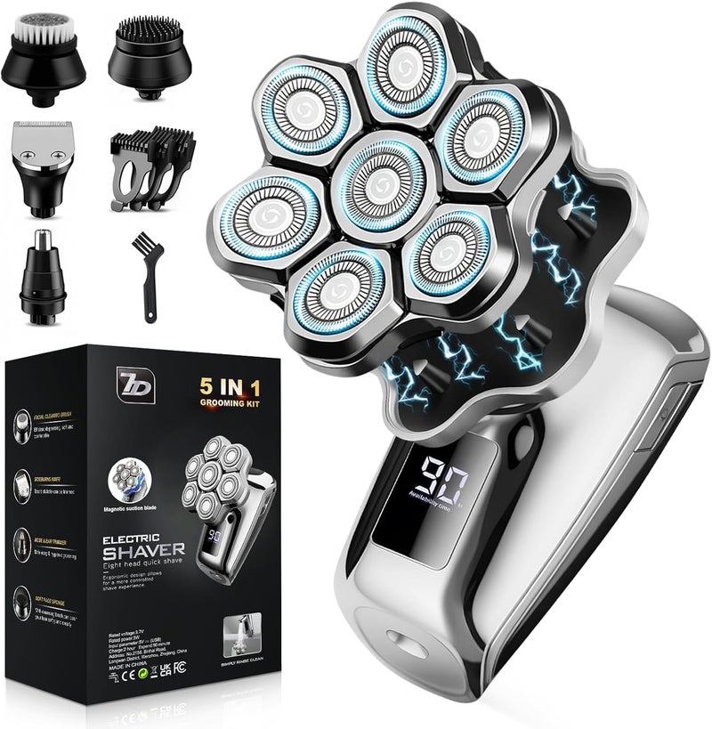 Voph Head Shavers for Bald Men, 7D Floating Blades Electric Razor with Magnetic Detachable Heads, IPX7 Waterproof Rotary Shaver 5-in-1 Self-Grooming Kit Gift for Balder - Image 1