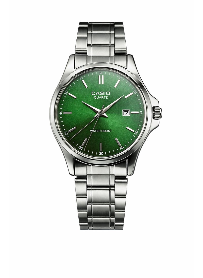 ساعة كاسيو كوارتز تناظرية من الفولاذ المقاوم للصدأ - مينا أخضر بتأثير أشعة الشمس