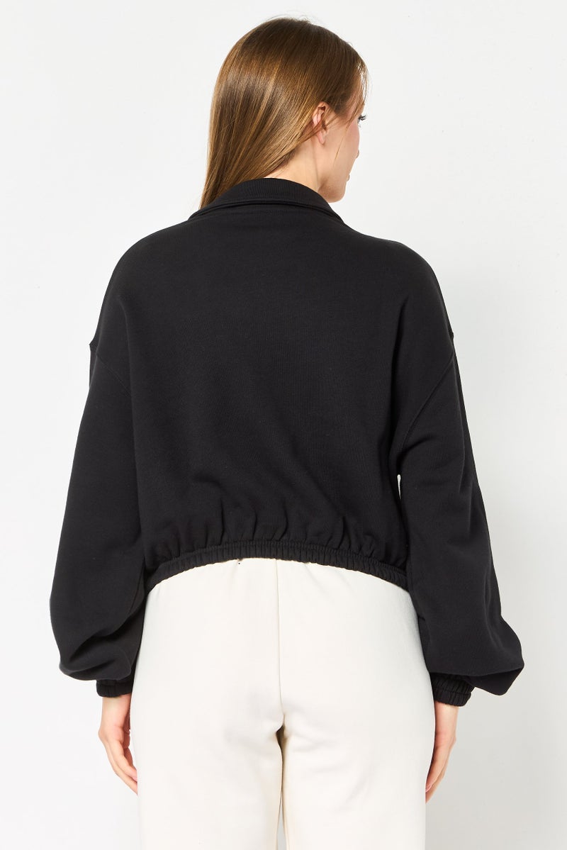 Reebok سويت شيرت قصير بأكمام طويلة للنساء، رياضي، خارجي، أسود - Image 3