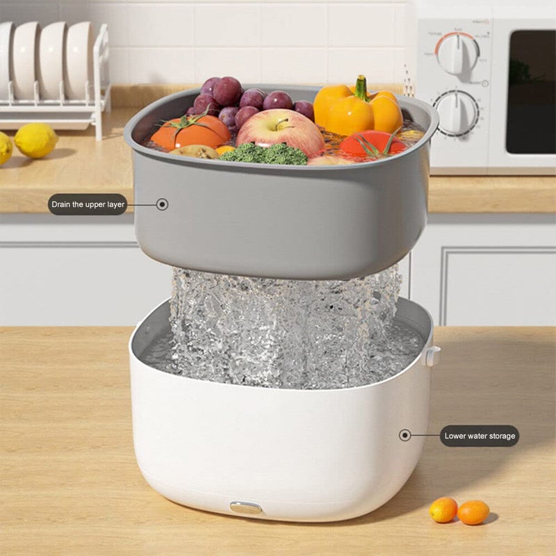 Seadra Fruit and Vegetable Washing Machine Ultrasonic Fruit Washing Unit Dual Drain Electric Wash Basket Ingredient Purifier for Kitchen Food Washing 9 9 51 Inch Waterproof White - Image 1