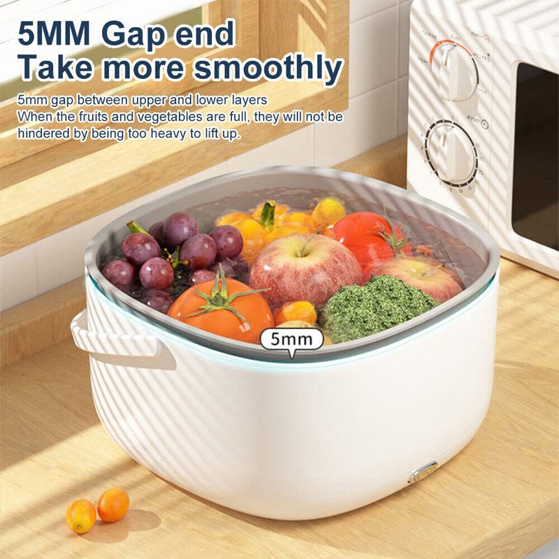 Seadra Fruit and Vegetable Washing Machine Ultrasonic Fruit Washing Unit Dual Drain Electric Wash Basket Ingredient Purifier for Kitchen Food Washing 9 9 51 Inch Waterproof White - Image 3