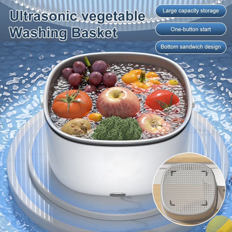 Seadra Fruit and Vegetable Washing Machine Ultrasonic Fruit Washing Unit Dual Drain Electric Wash Basket Ingredient Purifier for Kitchen Food Washing 9 9 51 Inch Waterproof White - Image 2