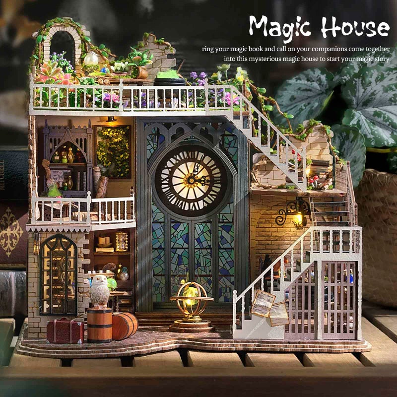 CUTEBEE DIY Dollhouse Miniature Kit, DIY Wooden Dollhouse Kit Miniature House Kit Tiny House Kit, Creative Room Idea (Magic House) - Image 2