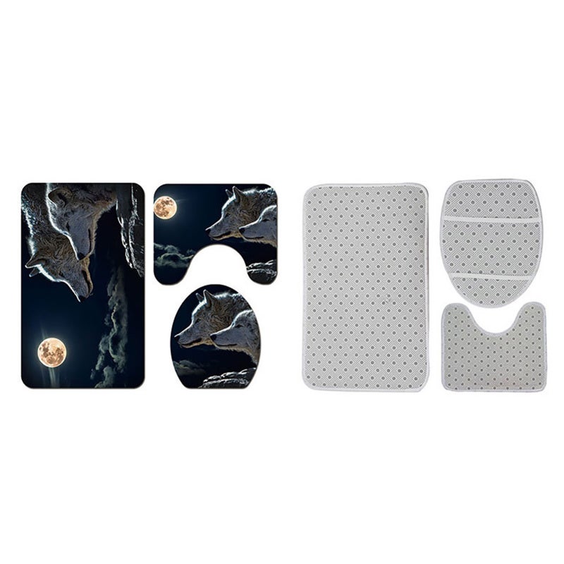 Bathroom Mat Set: 4-Piece Non-Slip Bath Mat, Soft Comfortable Fabric - Anti-Slip Bottom, Night Pattern Design Bathroom Rug Set for Modern Bathroom Decor - Image 5