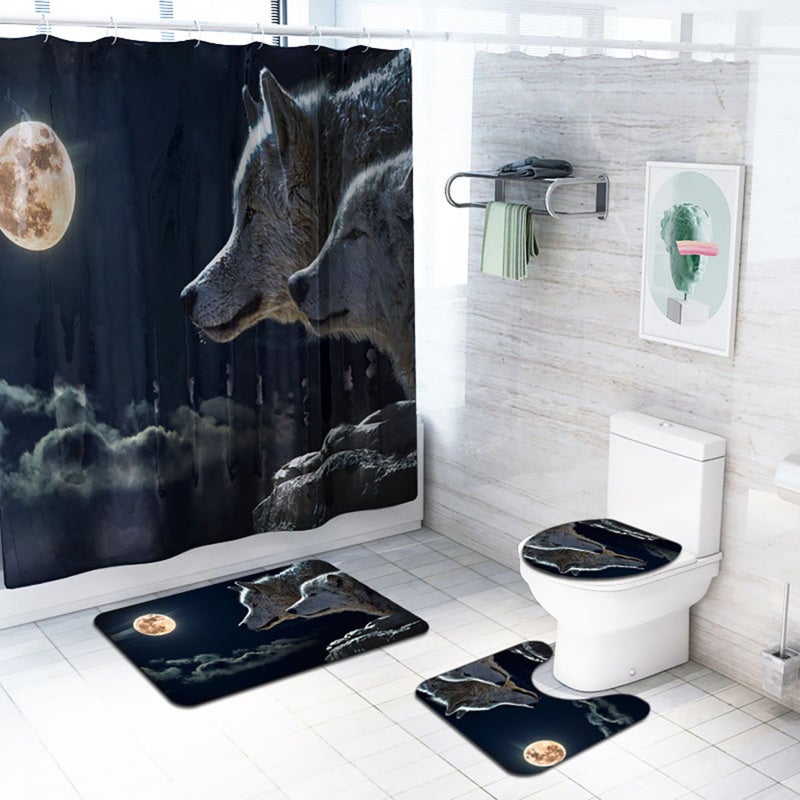 Bathroom Mat Set: 4-Piece Non-Slip Bath Mat, Soft Comfortable Fabric - Anti-Slip Bottom, Night Pattern Design Bathroom Rug Set for Modern Bathroom Decor - Image 3