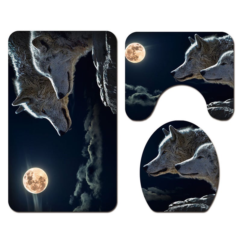 Bathroom Mat Set: 4-Piece Non-Slip Bath Mat, Soft Comfortable Fabric - Anti-Slip Bottom, Night Pattern Design Bathroom Rug Set for Modern Bathroom Decor - Image 1