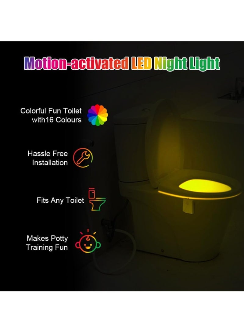 Motion Sensor Toilet Night Light, 16 Colors Body Motion Sensor Toilet Bowl Seat Lamp, USB Chargeable, Adjustable Motion Activated Toilet Night Light for Any Toilet - Image 2