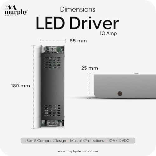 Murphy 10A 12V DC LED Driver (SMPS) | Constant Voltage Power Supply for Indoor LED Strip Lights | Aluminium Body | BIS Approved | Pack of 2 (1-Year Warranty) - Image 3