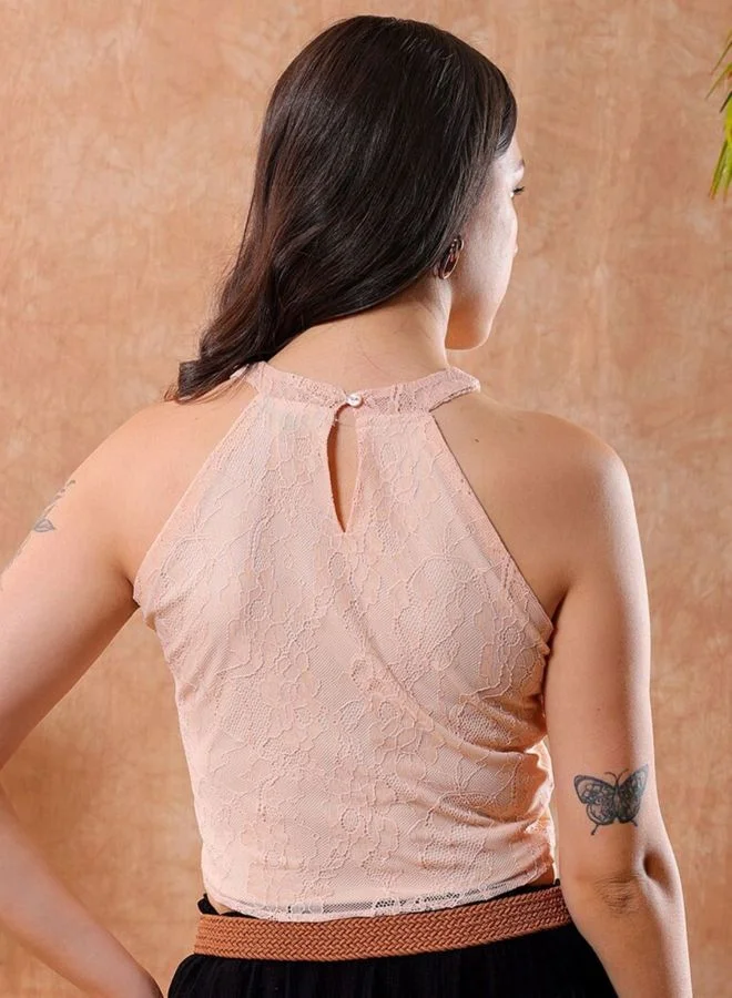 Freehand  Women Regular Fit Lace Halter Neck Sleeveless Crop Top  | Best Price UAE