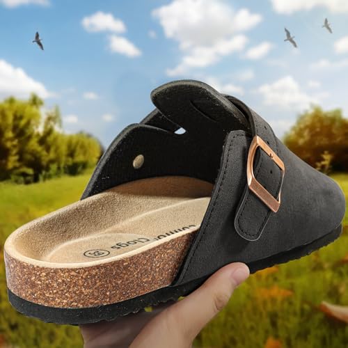 KEMISANT Men Clogs-Comfortable Suede Mules Slippers Sandals Nurse Potato Shoes Unisex-Cushioned Cork-Footbed(Black-12 Women/10 Men) - Image 2