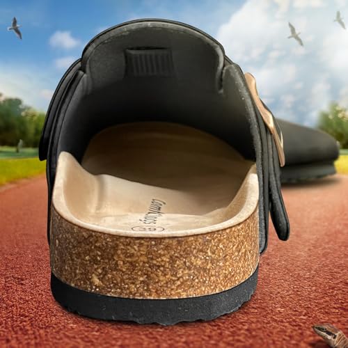KEMISANT Men Clogs-Comfortable Suede Mules Slippers Sandals Nurse Potato Shoes Unisex-Cushioned Cork-Footbed(Black-12 Women/10 Men) - Image 3