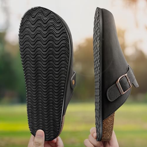 KEMISANT Men Clogs-Comfortable Suede Mules Slippers Sandals Nurse Potato Shoes Unisex-Cushioned Cork-Footbed(Black-12 Women/10 Men) - Image 4