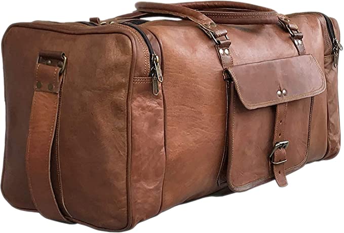 cuero 24 Inch Large Leather Duffel Travel Duffle Gym Sports Overnight Weekender Bag (brown) - Image 1