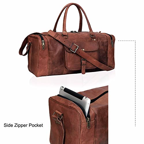 cuero 24 Inch Large Leather Duffel Travel Duffle Gym Sports Overnight Weekender Bag (brown) - Image 3