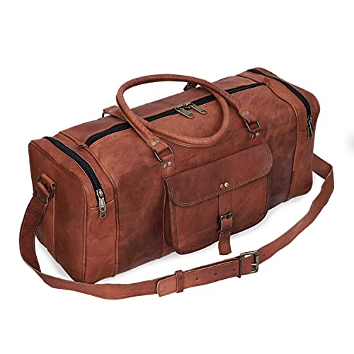 cuero 24 Inch Large Leather Duffel Travel Duffle Gym Sports Overnight Weekender Bag (brown) - Image 2