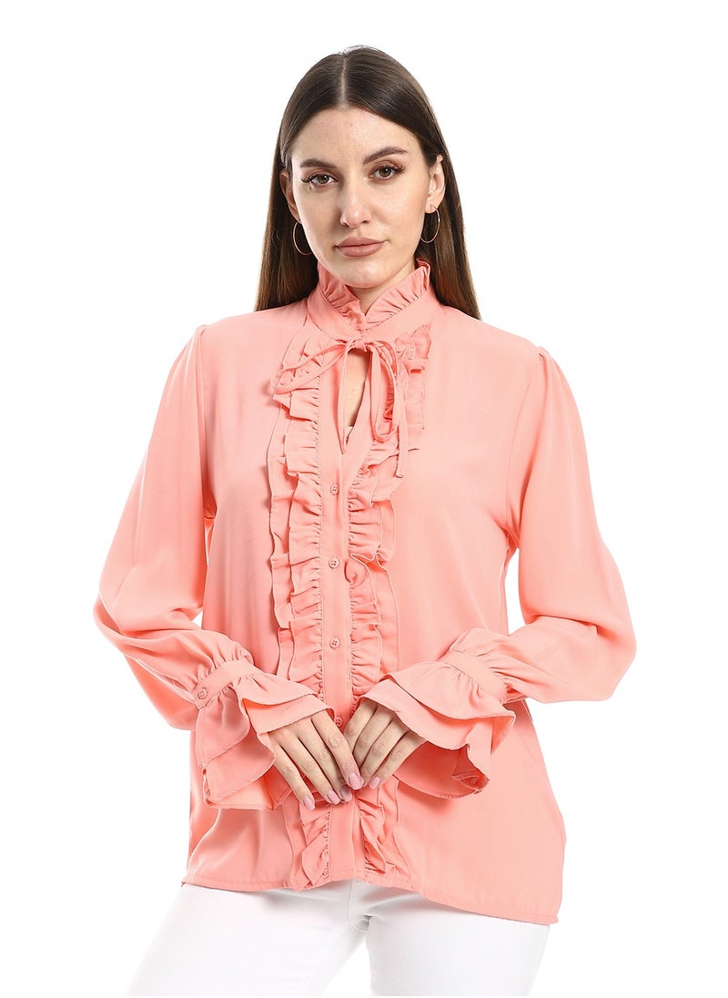MERCH Coral balloon blouse with front cut  - Image 1