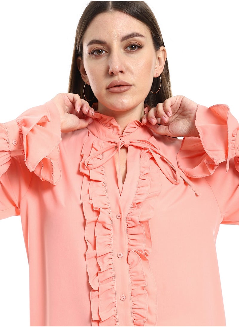 MERCH Coral balloon blouse with front cut  - Image 4