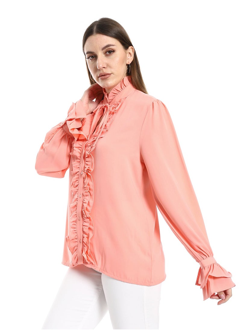 MERCH Coral balloon blouse with front cut  - Image 2