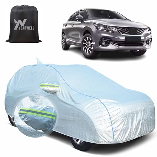 YEARWELL Car Body Cover for Maruti Baleno (2022 to 2025), 100% Waterproof, Heat-Resistant with Mirror & Antenna Pockets, Soft Cotton Lining, Triple Stitched, Piping & Reflector (Reflective Silver) - Image 1