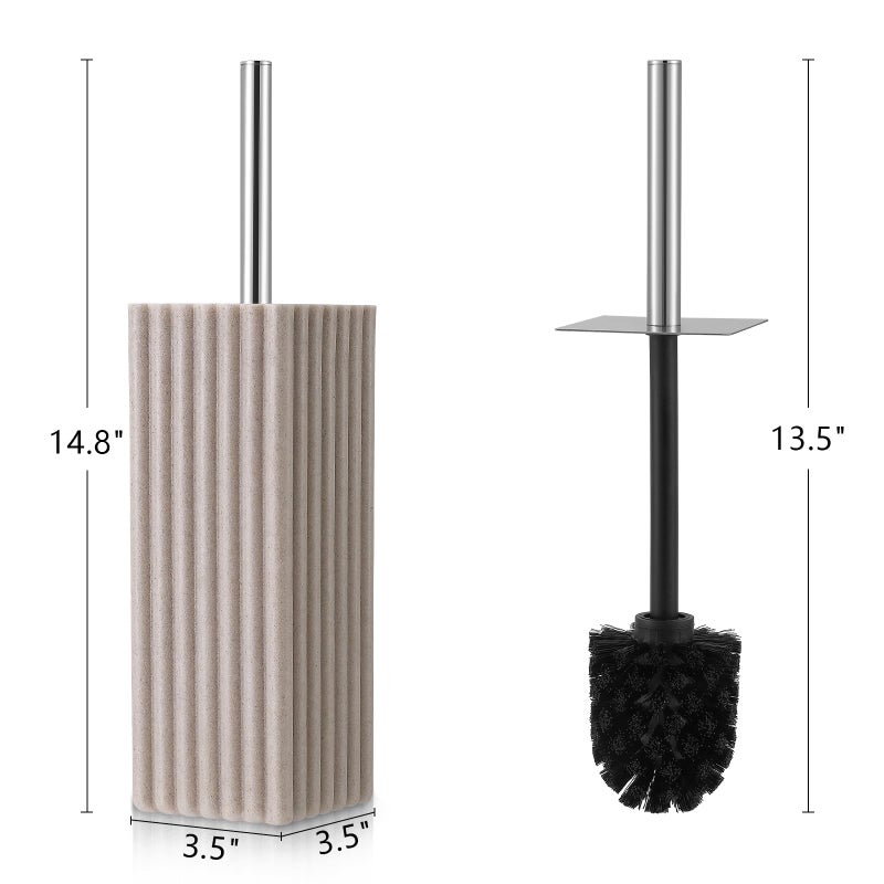 Hioflyme Toilet Bowl Brush and Holder for Bathroomï¼ŒResin Toilet Brush and Holder Set with Stainless Steel Handleï¼ŒDeep Cleaning Modern Toilet Cleaner Brush -Space Saving, Covered Brush (Beige) - Image 2