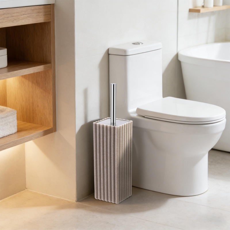 Hioflyme Toilet Bowl Brush and Holder for Bathroomï¼ŒResin Toilet Brush and Holder Set with Stainless Steel Handleï¼ŒDeep Cleaning Modern Toilet Cleaner Brush -Space Saving, Covered Brush (Beige) - Image 3