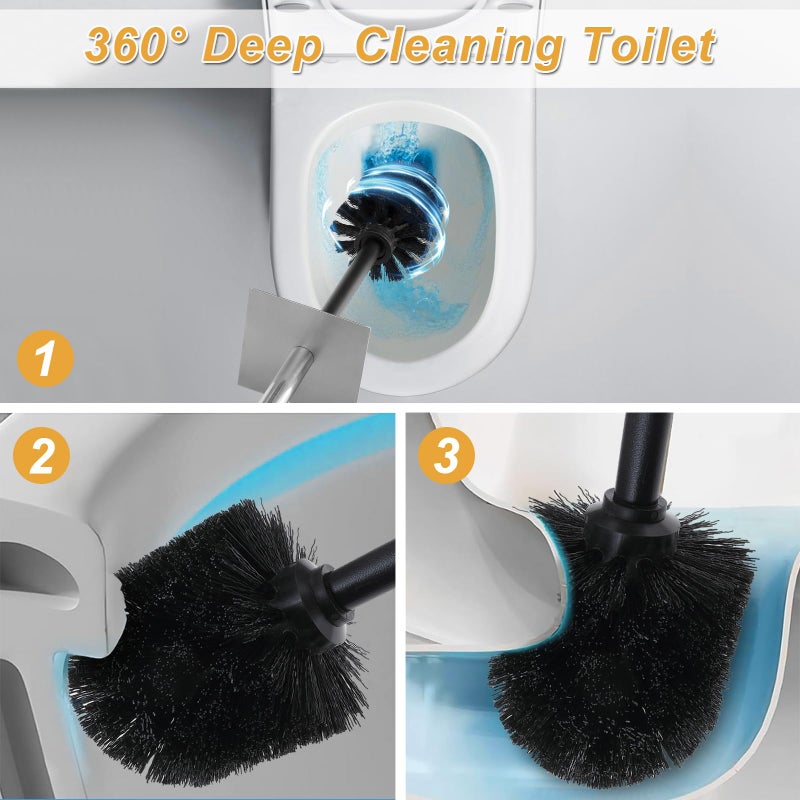 Hioflyme Toilet Bowl Brush and Holder for Bathroomï¼ŒResin Toilet Brush and Holder Set with Stainless Steel Handleï¼ŒDeep Cleaning Modern Toilet Cleaner Brush -Space Saving, Covered Brush (Beige) - Image 4