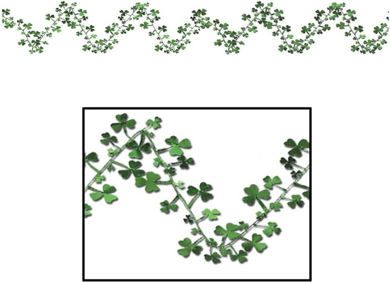 Beistle Gleam 'N Flex Shamrock Garland - 25 ft Green Party Decoration - Image 1