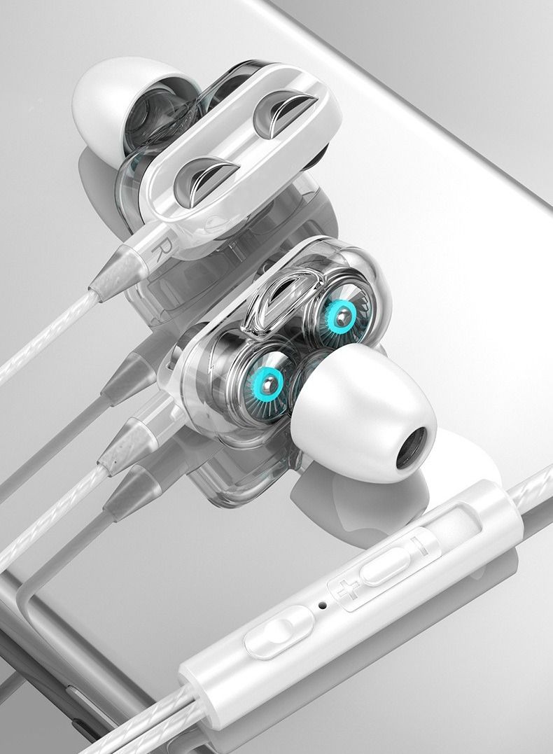 New in-ear wired headphones dual dynamic dual speakers 3.5mm round hole wired headphones (white) - Image 1