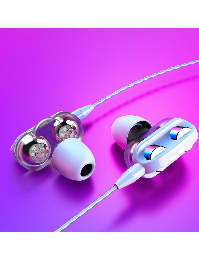 New in-ear wired headphones dual dynamic dual speakers 3.5mm round hole wired headphones (white) - Image 5