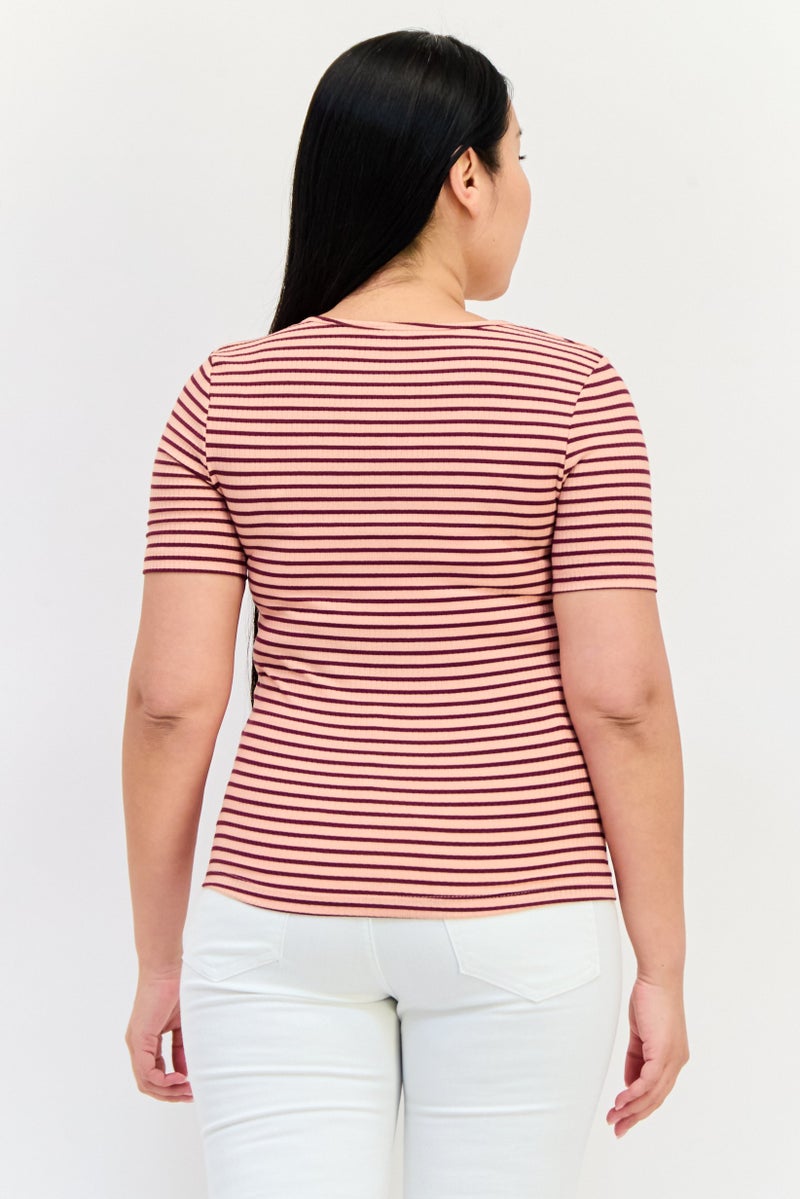 ONLY Women V-Neck Short Sleeves Stripe Top, Multicolor - Image 3