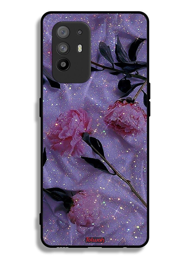 Tolwak Oppo A95 5G Protective Case Cover Glitter Roses - Image 2