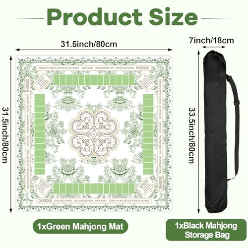 Bornerwhite Chinoiserie Mahjong Mat with Black Carrying Bag 315 x 315 Inches Multi Purpose Game Table Cover Anti Slip and Noise Reduction for Mahjong Poker Board Card Dominoes GamesGreen - Image 5