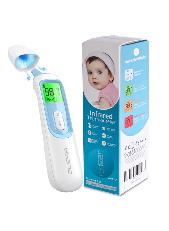 ELERA Ear Thermometer for Baby, ELERA Infrared LCD Thermometer with Automatic Switching Mode of Ear & Forehead, 1s Measurement, 4 Color Backlight Display with Fever Indicator - Image 1