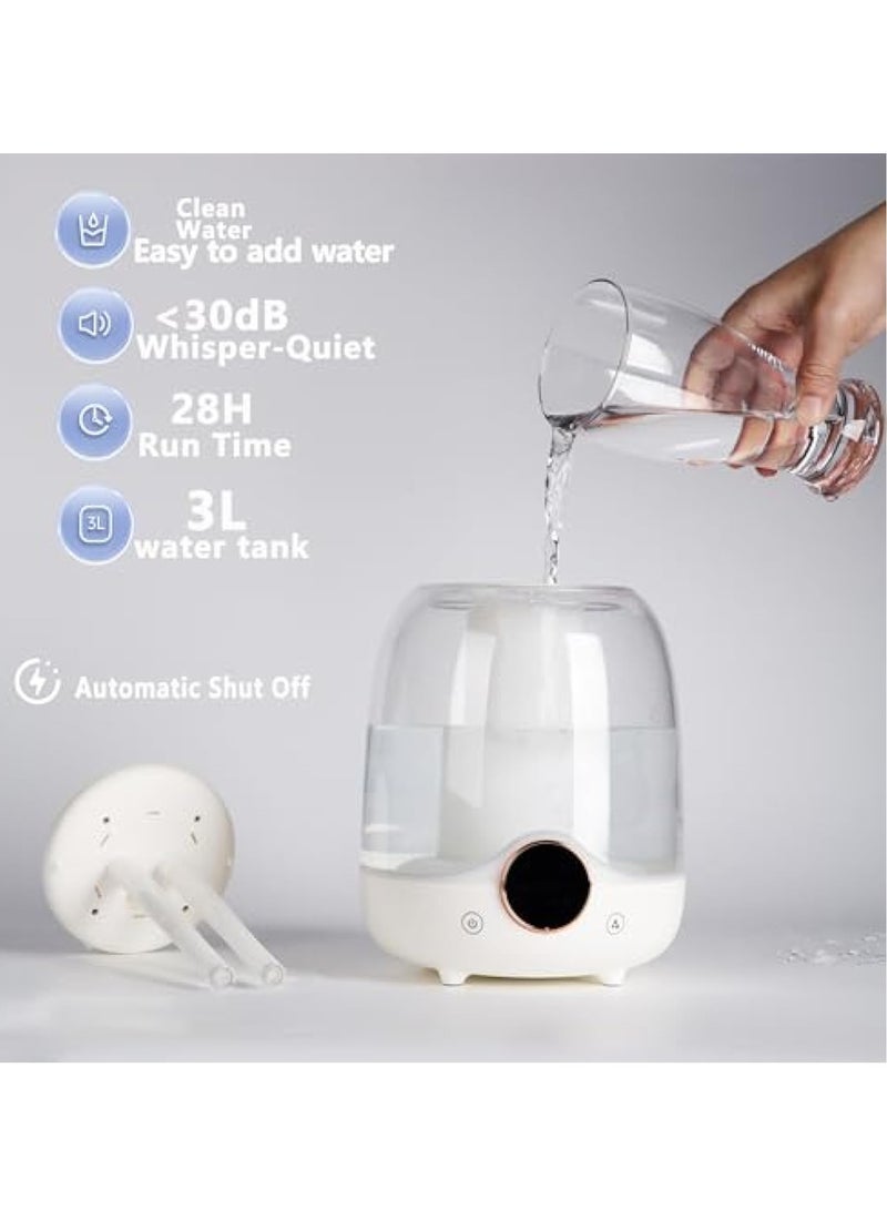 KASTWAVE Quiet Air Humidifier, Top Fill Humidifiers for Bedroom, Baby Nursery & Plants,  Dual Output, Colorful night light, Auto-Shut Off( 3L Water Tank) - Image 4