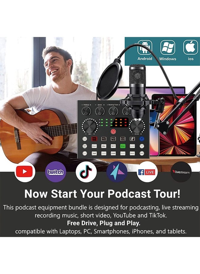 Generic - Podcast Equipment Bundle, BM800 Podcast Microphone Bundle with V8s Voice Changer, Condenser Microphone Recording Studio Package for Podcasting Live Streaming Singing PC Mobile TikTok YouTube - Image 1