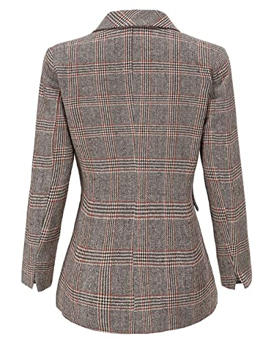 ebossy Women's Notch Lapel 2 Button Boyfriend Blazer Suit Houndstooth Plaid Jacket Coat (Large, Mocha) - Image 4