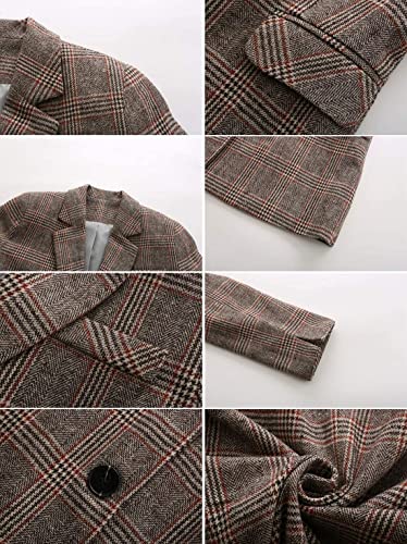 ebossy Women's Notch Lapel 2 Button Boyfriend Blazer Suit Houndstooth Plaid Jacket Coat (Large, Mocha) - Image 5