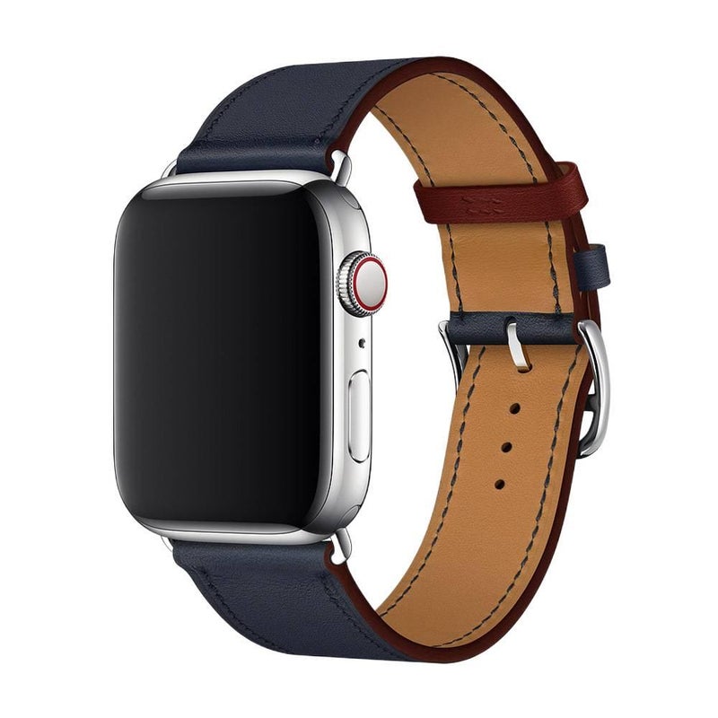 LL سوار ساعة ذكية سوار جلدي كلاسيكي متوافق مع Apple Watch Ultra بملاءمة قابلة للتعديل وحزام بديل للاستخدام اليومي باللون أزرق قابل للتعديل باللون الأزرق - Image 1