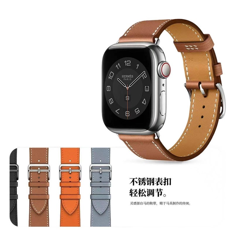 LL سوار ساعة ذكية سوار جلدي كلاسيكي متوافق مع Apple Watch Ultra بملاءمة قابلة للتعديل وحزام بديل للاستخدام اليومي باللون أزرق قابل للتعديل باللون الأزرق - Image 2