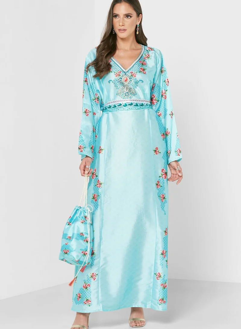 ARABIAN CLOSET Long Sleeve Printed Jalabiya