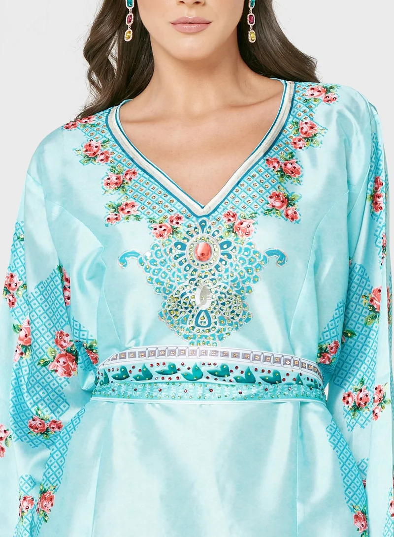 ARABIAN CLOSET Long Sleeve Printed Jalabiya