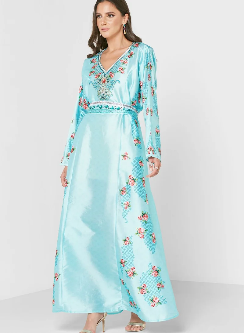 ARABIAN CLOSET Long Sleeve Printed Jalabiya