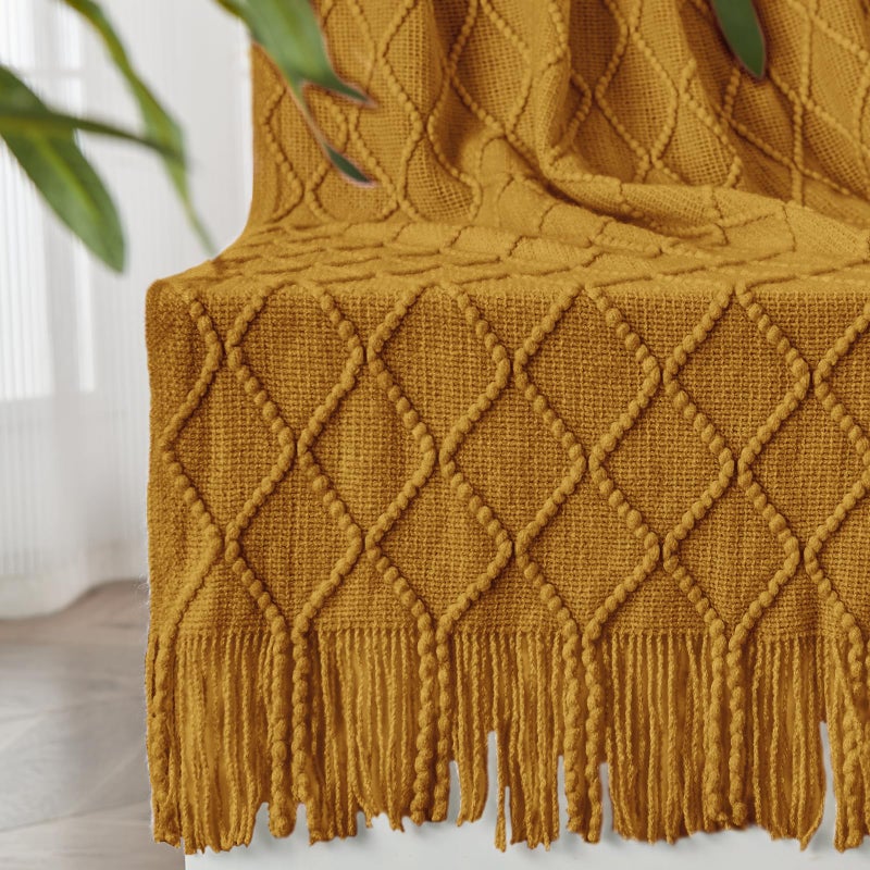inhand Knitted Fall Throw Blanket for Couch and Bed Knit Fall Decor Halloween Blanket with Tassel Brown Lightweight Decorative Farmhouse Warm Woven Blankets and Throws for Women 50x60