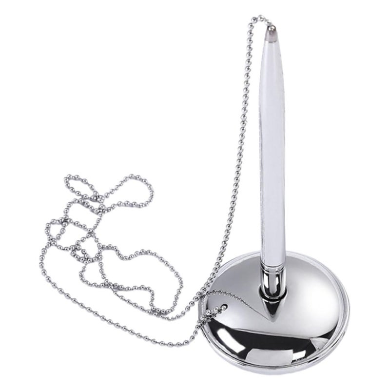 Silver Base Counter Pen with Chain for Hotel Front Desk Bank Office Guest Book Signing - Image 2